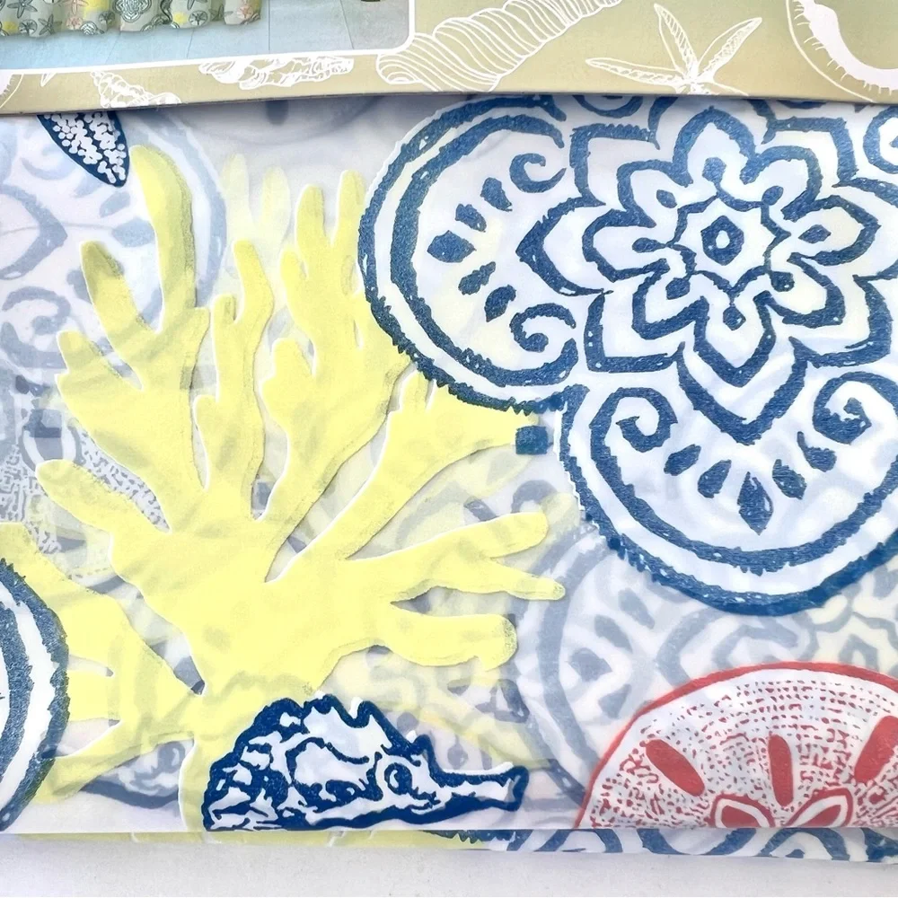 Amalfi Coast Blue Medallions Peva Shower Curtain Shells Seahorse Coral Lemon